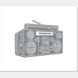 Boombox (White Lines + Gray Drop Shadow) Analog / Music Posters and Art
